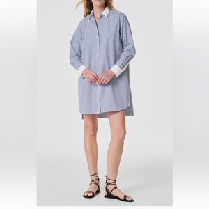 SPANX Blue and White Striped Shirt Dress